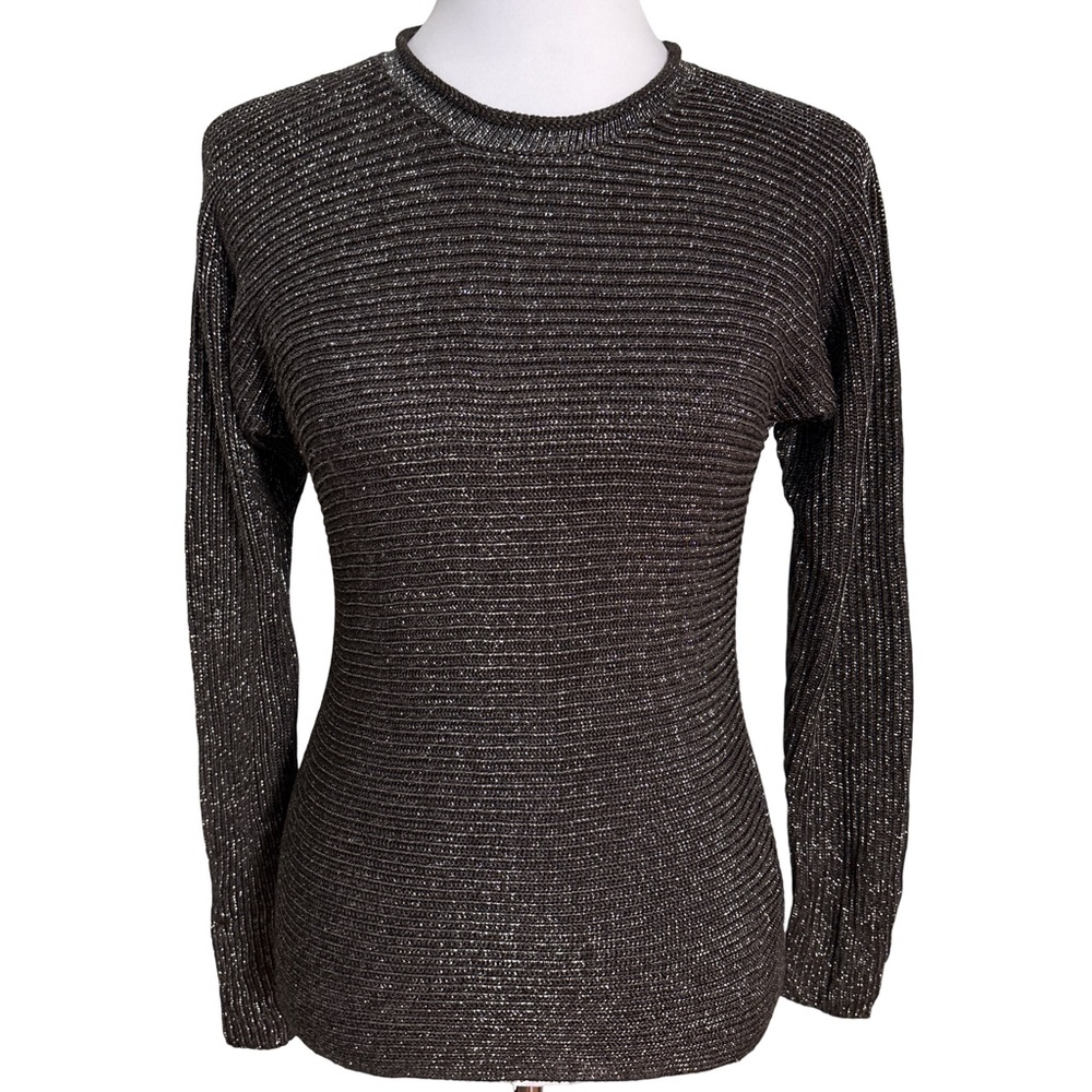 Ralph Lauren Black Metallic Silk Knit Crew Neck Sweater